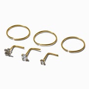 gold stainless steel 20g daisy & square crystal studs & hoops - 6 pack