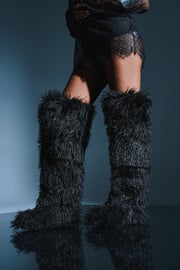 AZALEA WANG TEMPLETON BLACK POODLE FUR OVER THE KNEE BOOT