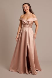 Satin Off-the-Shoulder Ball Gown Dress