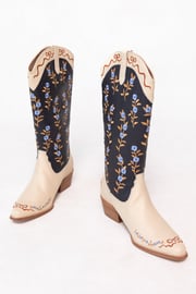 Rosemary Cowgirl Boots in Cream & Navy - FINAL SALE