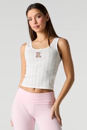 Cutie Graphic Pointelle Knit Tank