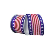2.5" Red/White Cabana Stripe w/ Blue Star Edges Ribbon - 10yds