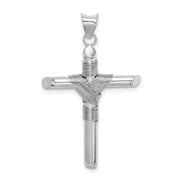 14k White Gold Hollow Tube Rope Cross Pendant