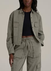 Garment Dyed Utility Shirt for Tall Women in Camper Green