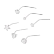 sterling silver 20g mixed shape nose studs - 6 pack