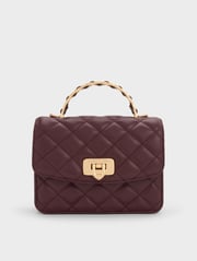 Wineberry Red Cressida Quilted Top Handle Bag | CHARLES & KEITH