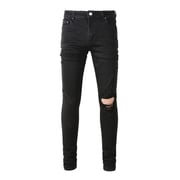 Black Stretch Knee Hole Jeans