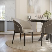 Modern Upholstered Dining Chairs Set of 2, Faux Leather Barrel Chairs, Gray & Black
