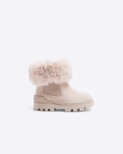 River Island Mini Girls Boots Pink Faux Fur Cuff