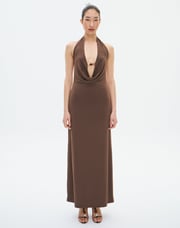 Plunge Halter Bead Detail Maxi Dress