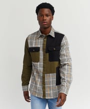 Colorblock Plaid Olive Sleeve Overshirt