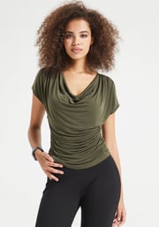 Cap Sleeve Cowl Neck Top (Olive)