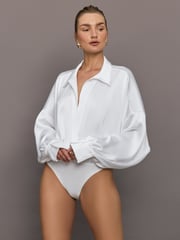 Super Oversized Boyfriend NK Shirt Bodysuit - Snow White
