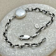 Sterling Silver Pearl Coin Bracelet