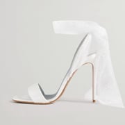 White Satin Ankle Strap Stiletto Heels Open Toe Wrapped Sandals