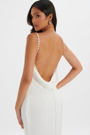 PRE-ORDER DANI Cowl Neck Satin Maxi Dress with Pearl Straps in White