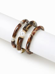 3PCS MARBLE TEXTURED BAMBOO TUBE BRACELET SET