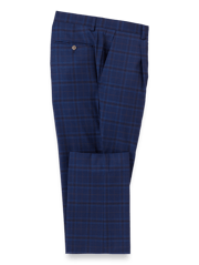 Wool Stretch Plaid Single Pleat Suit Pants - Blue