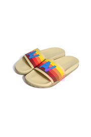 AVIATOR NATION LOGO RAINBOW 4  STRIPE SLIDES - VINTAGE WHITE