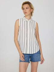 Sleeveless Striped Button-Front Blouse
