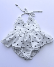 Tillie Floral Trim Halter Romper Dress - Bumble Bee