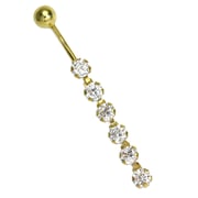 9ct Gold Belly Bar Piercing with 6 Round Clear CZ Crystal Drop