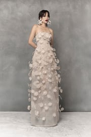 Floral Lace Gown with Metal Beads
