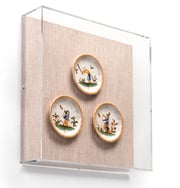 Wall Mounted Exhibit Case w/ Linen Backing, Acrylic Vitrine - Tan
