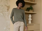 PACT Women's Khaki Green Coastal Double Gauze Tapered Pull-On Pant S