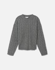 Cashmere Cable V Neck Pullover - Grey Heather