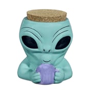 Alien Stash Jar – Ceramic Teal Alien with Lavender Mug, Perfect for 420 Parties