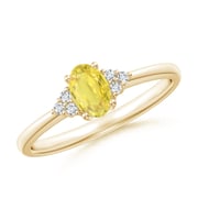 Solitaire Oval Yellow Sapphire Ring with Trio Diamond Accents