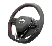 KENSTYLE STEERING WHEEL BLACK LEATHER WRINKLED LEATHER RED STITCHING FOR TOYOTA RAV4 GASOLINE MXAA52 MXAA54 TD01