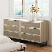 Rattan & Wood 3-Drawer Dressers Oak Set of 2