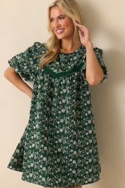 Already Knew Hunter Green Floral Embroidered Eyelet Mini Dress