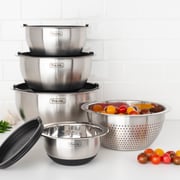 Viking 9-Piece Stainless Steel Mixing Bowl Set with Strainer, Black