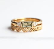 Ariana Baguette Moss Agate Ring Set