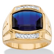 Men's 7.61 TCW Cushion-Cut Created Blue Sapphire and Diamond Ring Yellow Gold-Plated