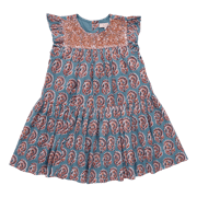 Girls Fiona Ruffle Dress - Blue Paisley