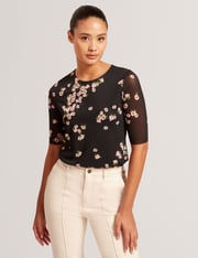 SHORT SLEEVE MESH TOP | RICH BLACK