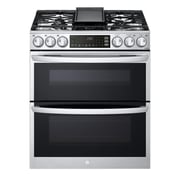 LG 30-in 5 Burners 2.6-cu ft / 4.3-cu ft Self-cleaning Air Fry Convection Oven Freestanding Smart Natural Gas Double Oven Gas Range (Printproof Stainless Steel)