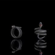 Zircon-set Coiled Snake Sterling Silver Ring