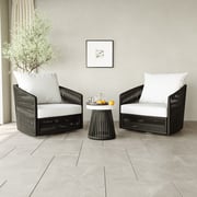 3-piece Cushioned Swivel Patio Wicker Furniture Set Outdoor Rattan Bistro Set