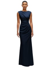 Sleeveless Cap Shoulder Crepe Maxi Dress with Trumpet Skirt