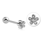 Flower CZ Stainless Tongue Barbell