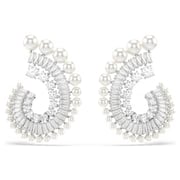 Ariana Grande x Swarovski drop earrings, Crystal Pearl, Mixed cuts, White, Rhodium plated
