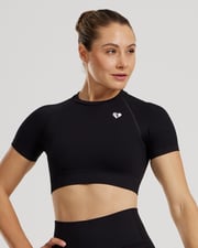 Power Seamless Short Sleeve Crop Top | Black