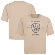 Men's Milwaukee Brewers Levelwear Khaki Crossway Oversized Luxe Signature Knit T-Shirt