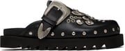 Black Eyelet Metal Sabot Slip-on Loafers