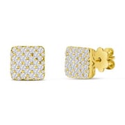 Estate Jewelry 14 Karat Yellow Gold 3/4 Carat Pave Diamond Square Stud Earrings